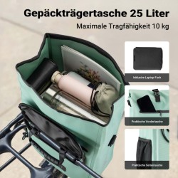 Pyörän tavaratelineen laukku ja reppu, 25 l, mintunvihreä, vedenkestävä, läppäritasku