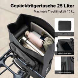 Polkupyörän tavaratelineen laukku ja reppu 25 l, musta, läppärilokerolla