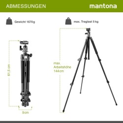 Mantona Basic Scout alumiininen matkajalusta kuulapäällä, kantavuus 5 kg