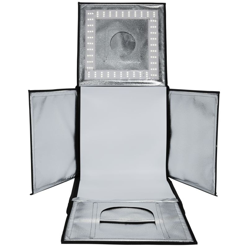 Walimex pro kokoontaitettava LED-valokuutio 430 x 430 x 430 mm, 4 taustaa ja diffuusori