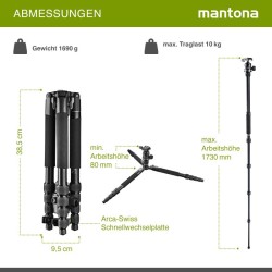 Mantona DSLM Travel Evolution Max 2552-RA alumiininen matkajalka panoraamapallopäällä
