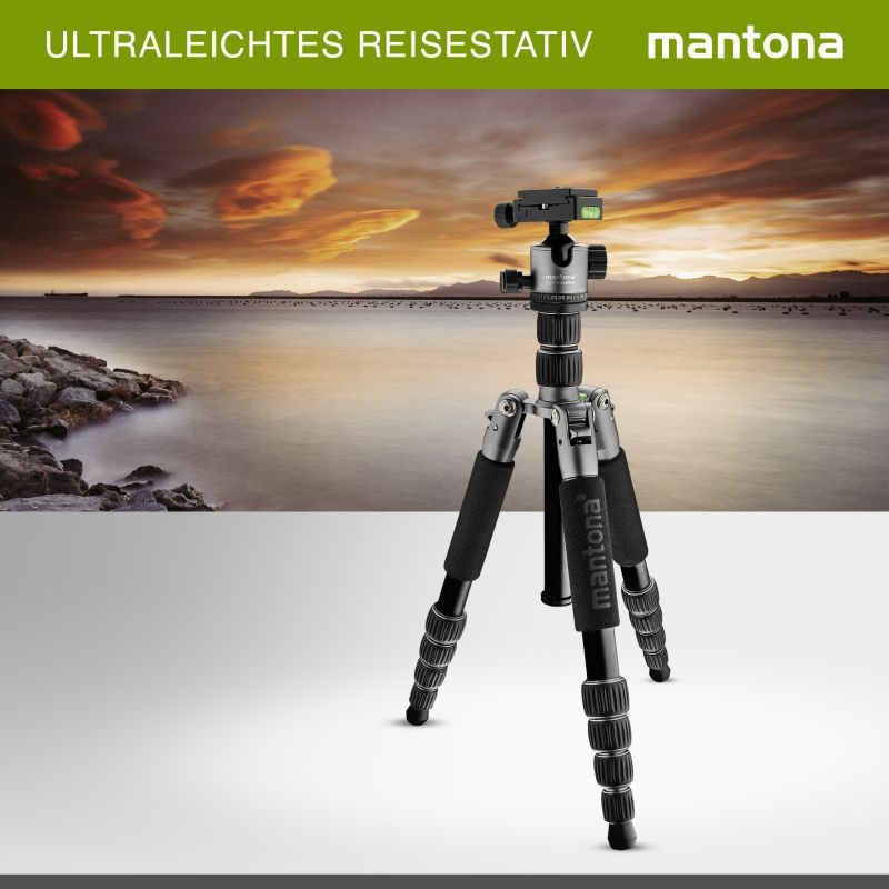 Mantona Light Traveller kamerajalusta 131,5 cm, alumiini, musta/harmaa, 5 kg kantavuus, pallopää ja monopodi