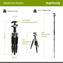 Mantona Light Traveller kamerajalusta 131,5 cm, alumiini, musta/harmaa, 5 kg kantavuus, pallopää ja monopodi