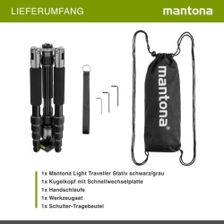 Mantona Light Traveller kamerajalusta 131,5 cm, alumiini, musta/harmaa, 5 kg kantavuus, pallopää ja monopodi
