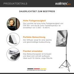 Walimex pro LED-valaistussetti 60 W Bi-Color, softbox 40 x 60 cm, diffuuseri ja kaukosäädin