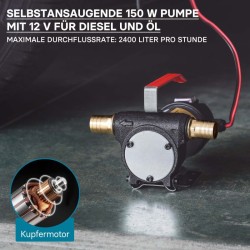 Siirrettävä diesel-, biodiesel- ja lämmitysöljypumppu 12 V, 150 W, 40 l/min, itseimevä