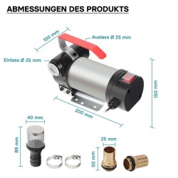 Siirrettävä diesel-, biodiesel- ja lämmitysöljypumppu 12 V, 150 W, 40 l/min, itseimevä