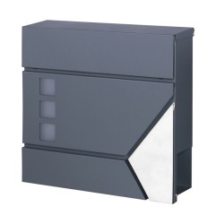 Seinäpostilaatikko V48 antrasiitti ja ruostumaton teräs 370 x 105 x 370 mm, lukolla ja sanomalehtitelineellä