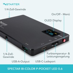 Instarter Spectar Bi-Color P-Pocket LED 0.6 LED-videovalo 9 W, diffuusori ja Powerbank-toiminto