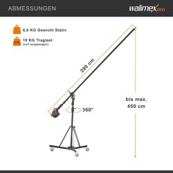Walimex pro Puomijalka pyörillä, 140–450 cm, puomivarsi 290 cm, musta