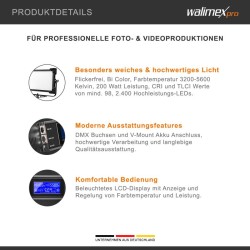 Walimex pro Soft LED 1400 Bi Color Square LED-paneelivalo 100 W, säädettävä värilämpötila, DMX, V-Mount