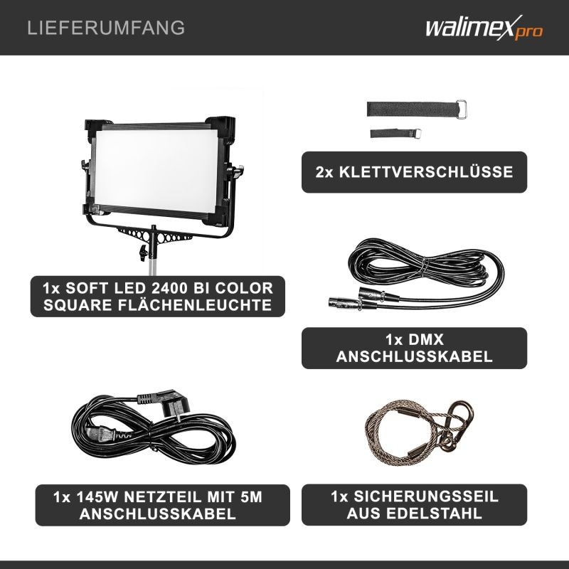 Walimex pro Soft LED 1400 Bi Color Square LED-paneelivalo 100 W, säädettävä värilämpötila, DMX, V-Mount