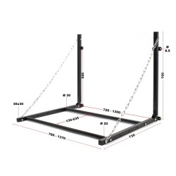 Seinään kiinnitettävä rengasteline 4 renkaalle, säädettävä leveys, 1370 x 730 x 705 mm, 130 kg, teräs, musta