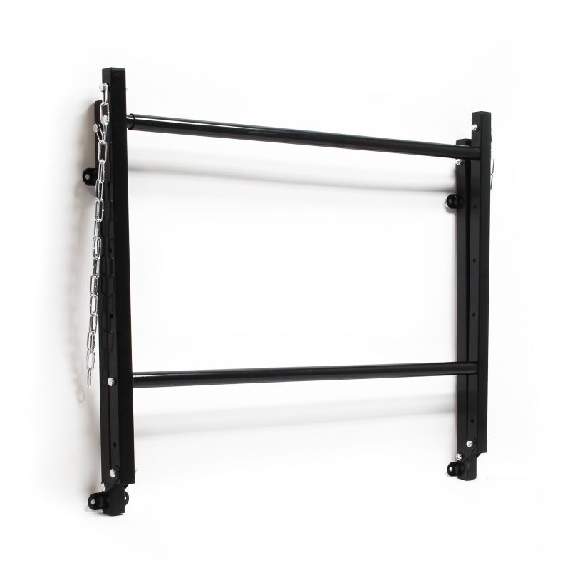 Seinään kiinnitettävä rengasteline 4 renkaalle, säädettävä leveys, 1370 x 730 x 705 mm, 130 kg, teräs, musta