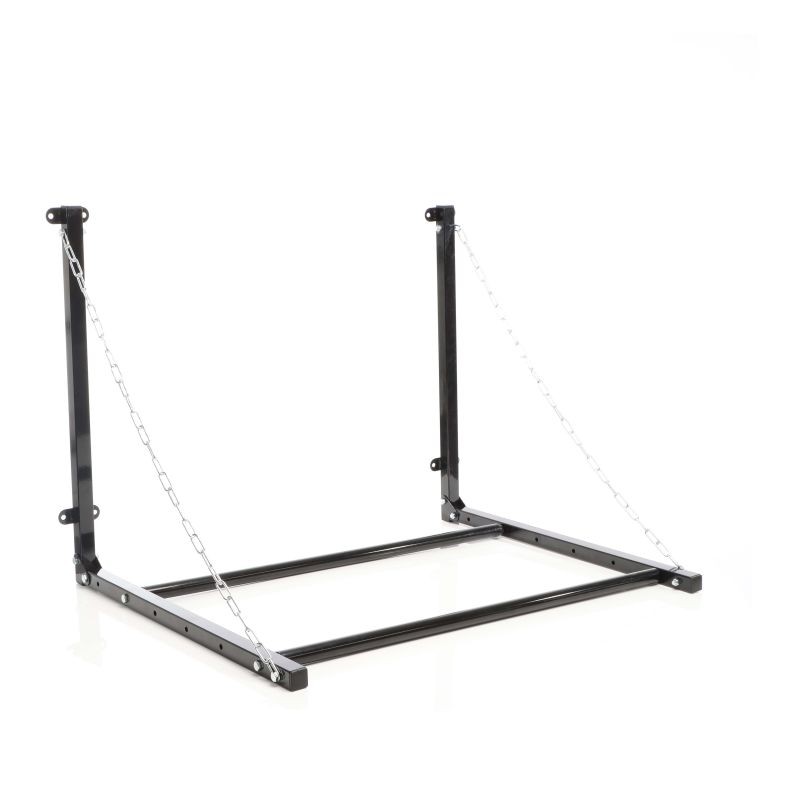 Seinään kiinnitettävä rengasteline 4 renkaalle, säädettävä leveys, 1370 x 730 x 705 mm, 130 kg, teräs, musta