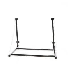 Seinään kiinnitettävä rengasteline 4 renkaalle, säädettävä leveys, 1370 x 730 x 705 mm, 130 kg, teräs, musta