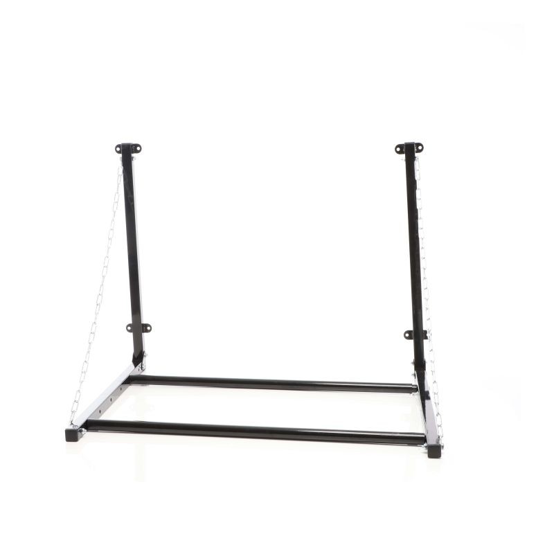 Seinään kiinnitettävä rengasteline 4 renkaalle, säädettävä leveys, 1370 x 730 x 705 mm, 130 kg, teräs, musta