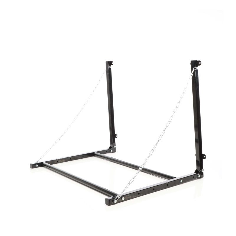 Seinään kiinnitettävä rengasteline 4 renkaalle, säädettävä leveys, 1370 x 730 x 705 mm, 130 kg, teräs, musta