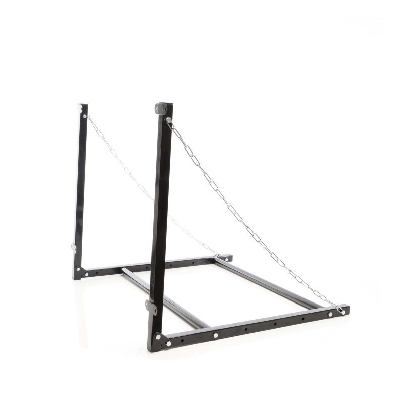 Seinään kiinnitettävä rengasteline 4 renkaalle, säädettävä leveys, 1370 x 730 x 705 mm, 130 kg, teräs, musta