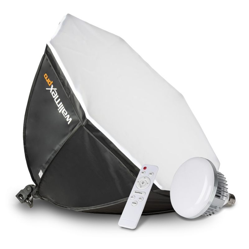 Walimex pro Octagon-softbox-setti, 45 W LED-valo, 3000–6000 K, 65 cm, kaukosäädin