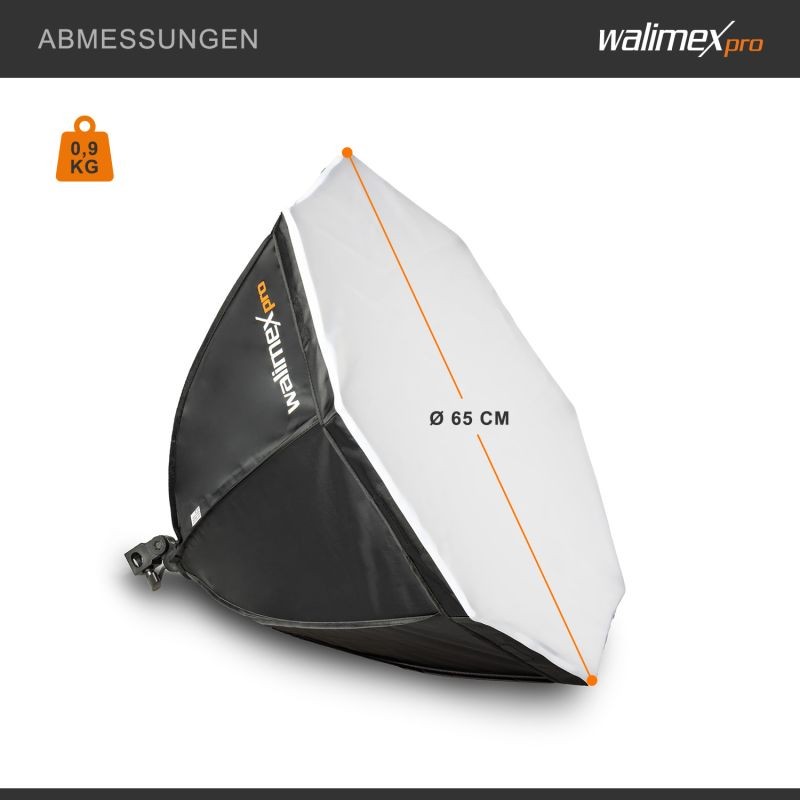 Walimex pro Octagon-softbox-setti, 45 W LED-valo, 3000–6000 K, 65 cm, kaukosäädin