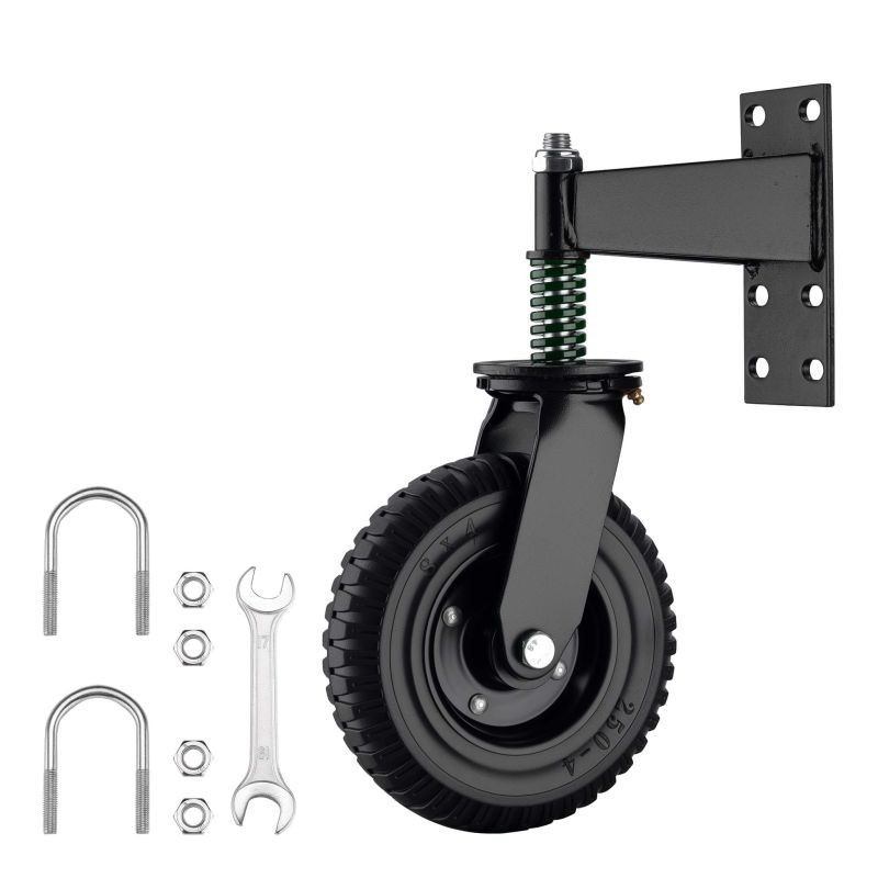 Porttipyörä liuku- ja puutarhaportille, 200 mm kumipyörä, 275 kg, 360° kääntyvä, jauhemaalattu teräs, musta