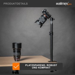 Walimex pro pöytäjalustasetti 2 kpl, 35-65 cm, pallopää ja pöytäkiinnike, musta