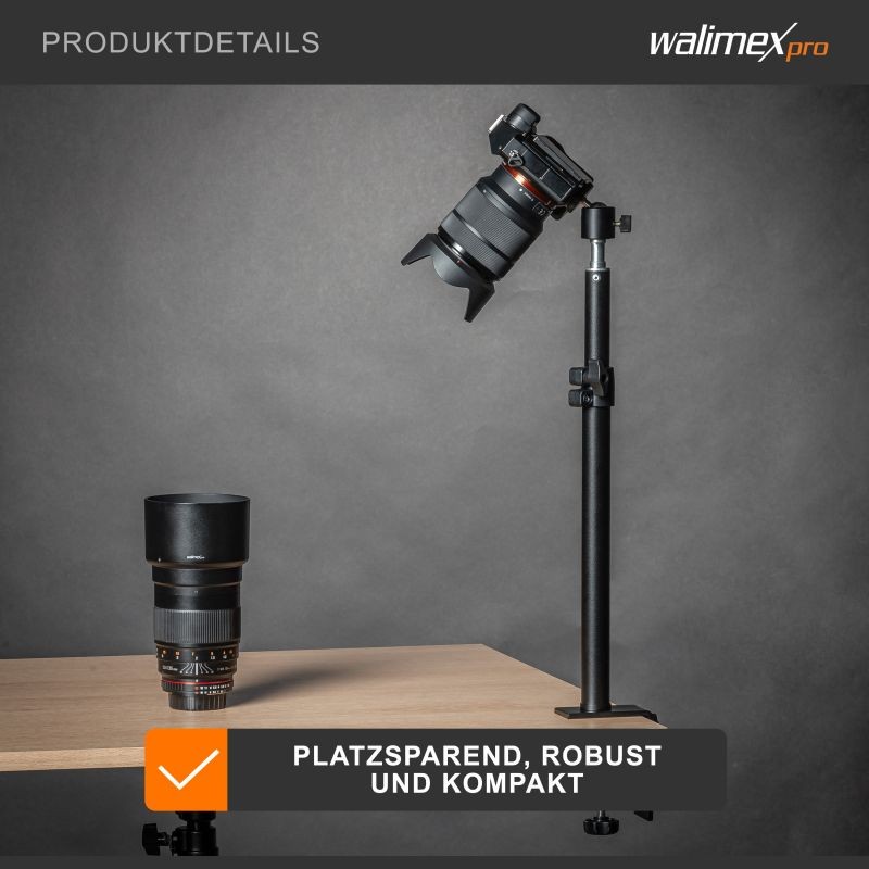 Walimex pro pöytäjalustasetti 2 kpl, 35-65 cm, pallopää ja pöytäkiinnike, musta