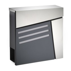 Seinäpostilaatikko V25 antrasiitti ja ruostumaton teräs 370 x 105 x 370 mm lukolla ja sanomalehtitelineellä
