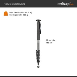 Walimex pro WAL-1983 Carbon-Pro hiilikuitumonopodi 185 cm, max. kantavuus 5 kg