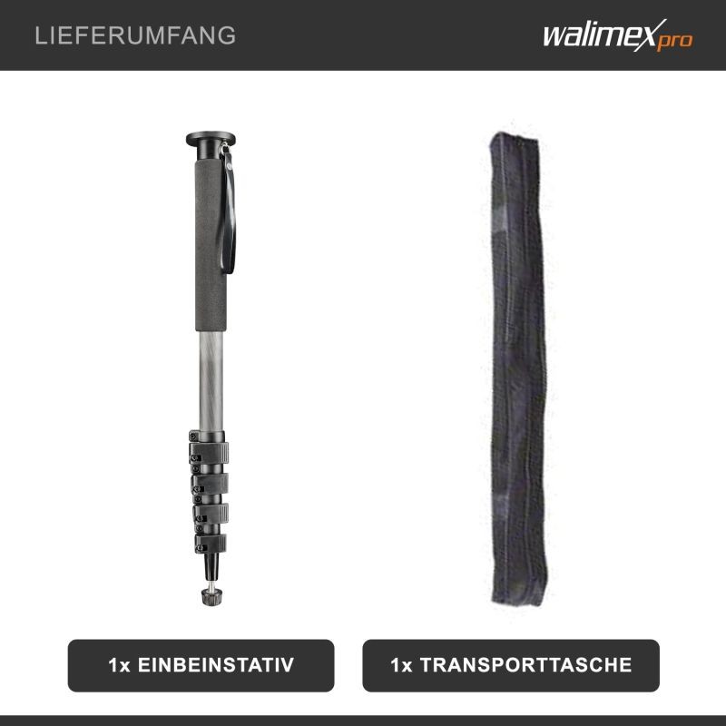 Walimex pro WAL-1983 Carbon-Pro hiilikuitumonopodi 185 cm, max. kantavuus 5 kg