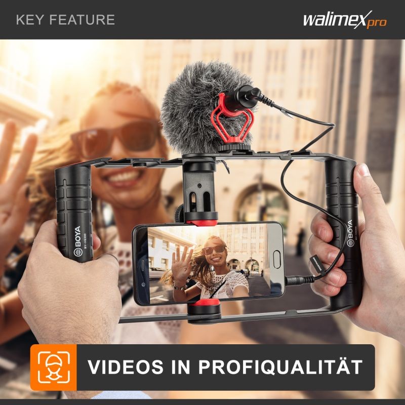 Walimex pro Boya VG380 videopaketti älypuhelimille, mikrofonilla ja jalustalla, musta, 2 kg kantavuus