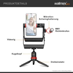 Walimex pro Boya VG380 videopaketti älypuhelimille, mikrofonilla ja jalustalla, musta, 2 kg kantavuus