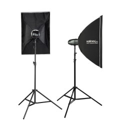 Walimex pro Newcomer 100 II studiosalamasetti 2 kpl softboxit 60x90 cm valojalustat ja langaton laukaisin