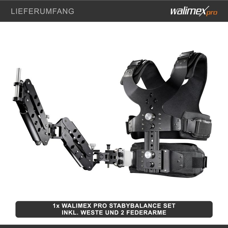 Walimex pro StabyBalance II -stabilointijärjestelmä, liivi ja 2 jousivartta, max. 5,5 kg