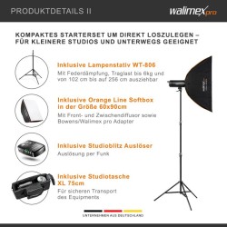 Walimex pro Campaigner 400 HS -studiovalaistussetti, 400 Ws, softbox 60 x 90 cm, valojalka ja kuljetuslaukku