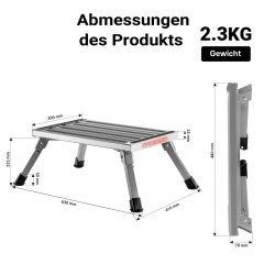 Taittuva alumiinijakkara, 1 askelma, harmaa, kantavuus 220 kg