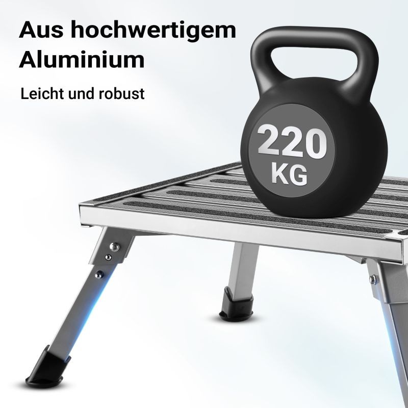 Taittuva alumiinijakkara, 1 askelma, harmaa, kantavuus 220 kg