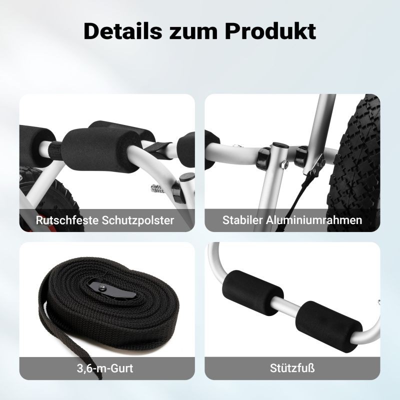 Kokoontaitettava alumiininen kuljetusvaunu kanootille, kajakille ja veneille, max 45 kg