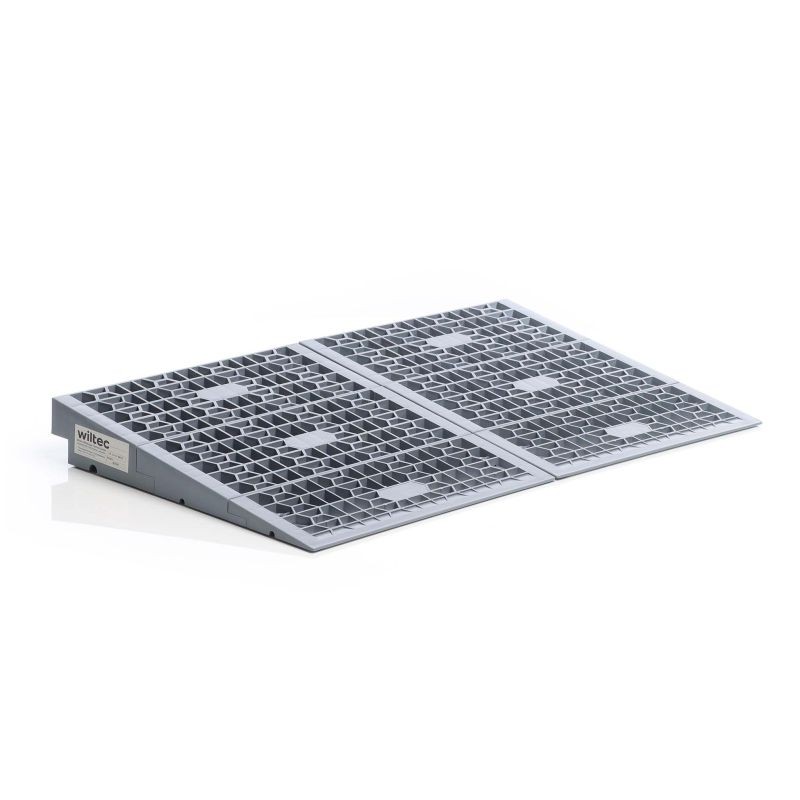 Kynnysramppi pyörätuolille ja rollaattorille, muovi, harmaa, 810 mm, korkeus 0–76 mm, liukuestepinta
