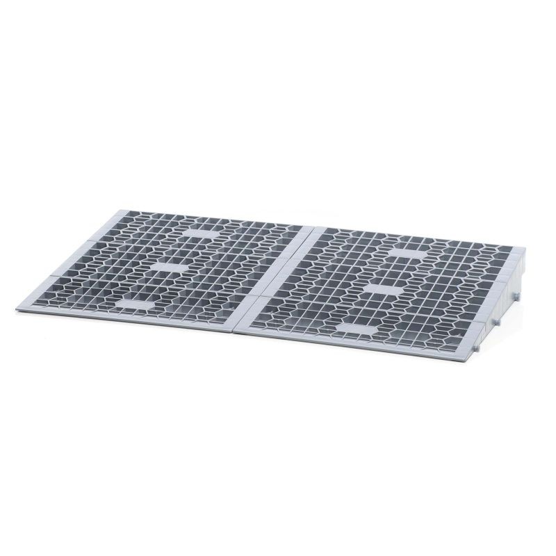 Kynnysramppi pyörätuolille ja rollaattorille, muovi, harmaa, 810 mm, korkeus 0–76 mm, liukuestepinta