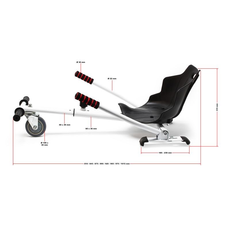 Säädettävä istuinkartti hoverboardille, musta, max. kantavuus 120 kg