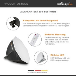 Walimex pro LED-studiovalaisinsetti 60 W Bi-Color, Octagon-softbox 65 cm, jalusta ja kaukosäädin