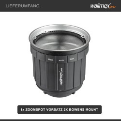 Walimex pro Zoomspot-kohdevalo, Bowens- ja Walimex pro -liitännät, 12°–40°, LED-valaisimet max 350 W