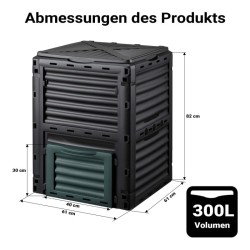 Kompostisäiliö 300 l, 61 x 61 x 82 cm, musta, muovi, kansi ja pohjaluukku
