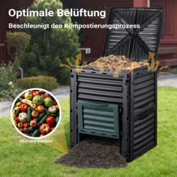 Kompostisäiliö 300 l, 61 x 61 x 82 cm, musta, muovi, kansi ja pohjaluukku