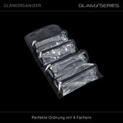 GlamSeries GlamOrganizer meikkiorganisaattori 230 x 120 x 180 mm, rullattava, 4 läpinäkyvää sisäpussia, musta