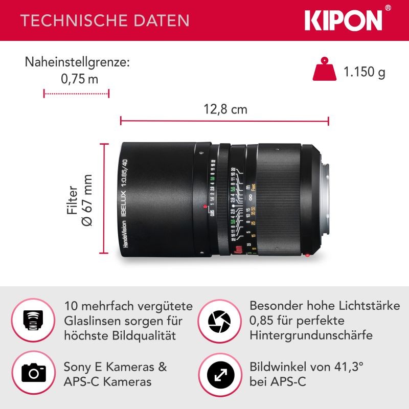 Handevision IBELUX 40 mm f/0.85 APS-C objektiivi Sony E -kiinnitys, musta