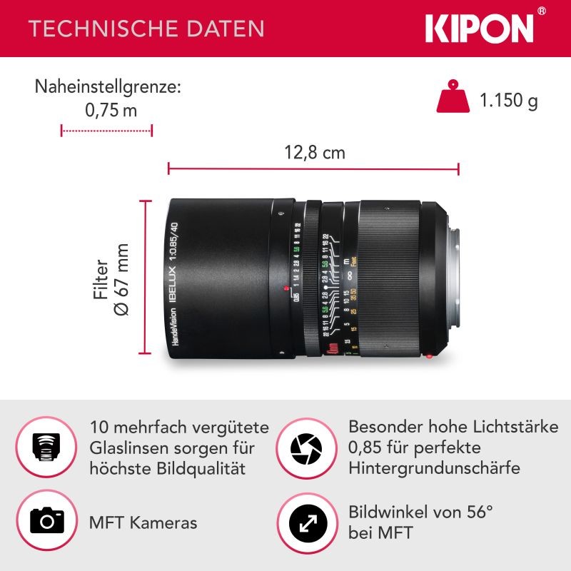 Handevision Ibelux 40 mm f/0.85 objektiivi, MFT-kiinnitys, APS-C, musta