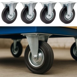 Kuljetuspyörät 4 kpl, 200 mm, täyskumi, metallivanne, 150 kg/kpl, musta